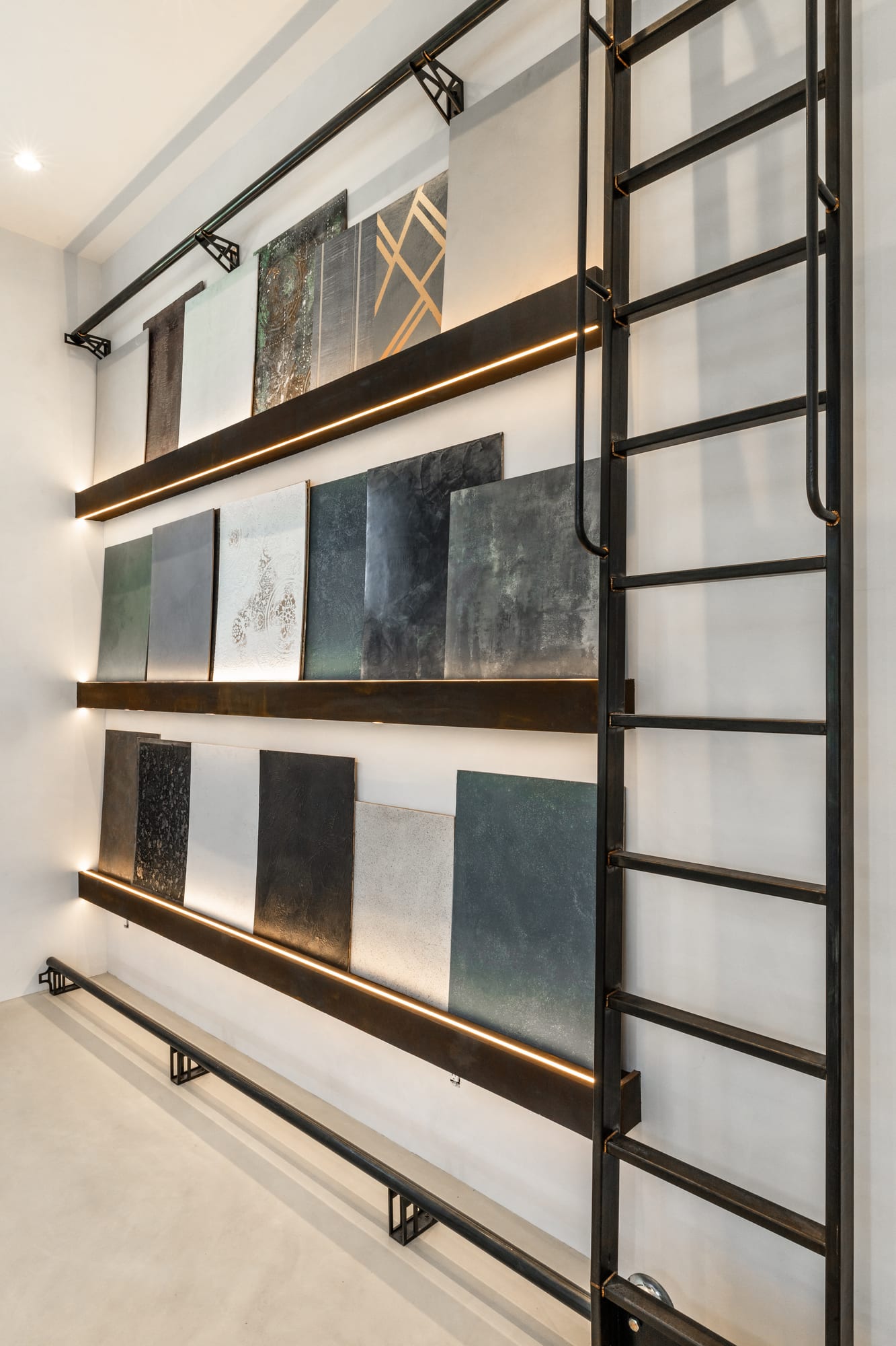 Finished plaster samples on display in the Truckee showroom